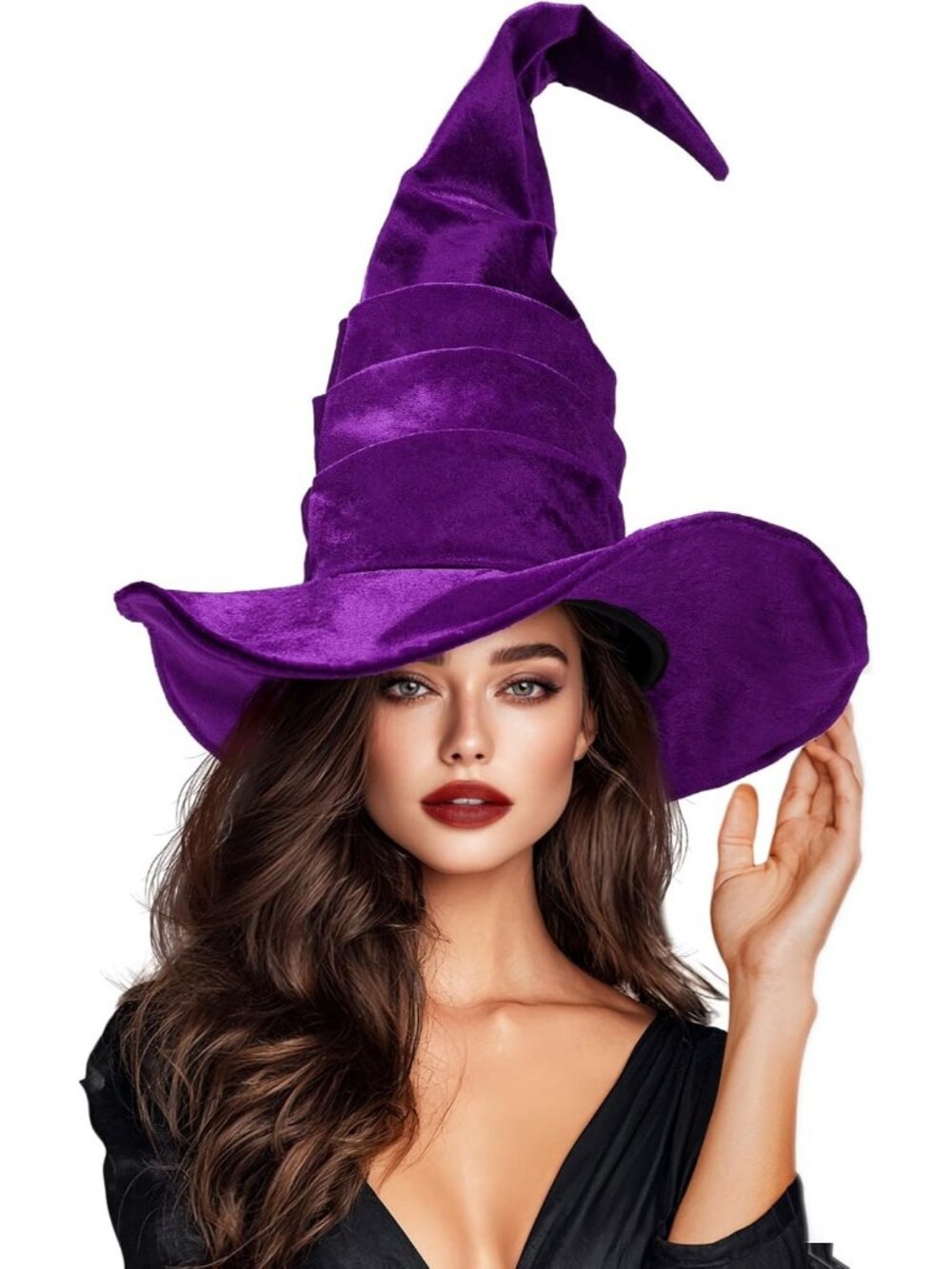 Vintage Purple Velvet Witch Hat for Women Halloween Costume Accessory